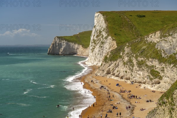 White cliffs and beach of the UNESCO World Heritage Site Jurassic Coast, England, Great Britain