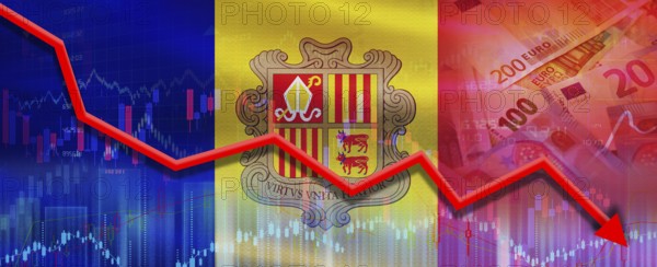 Andorra financial crisis on economic graph. Financial fall of Andorra on economy market