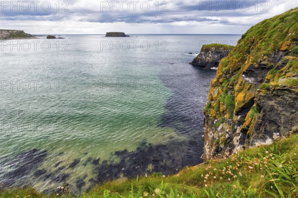 View from the Rope Bridge Carrick-a-Rede, footpath, coastline between Ballycastle and Ballintoy,