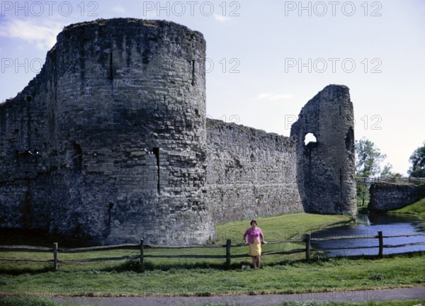 Medieval moated castle Pevensey, East Sussex, England, in 1968