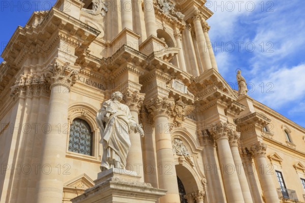 Syracuse Cathedral facade, Ortygia, Syracuse, Sicily, Italy, Europe