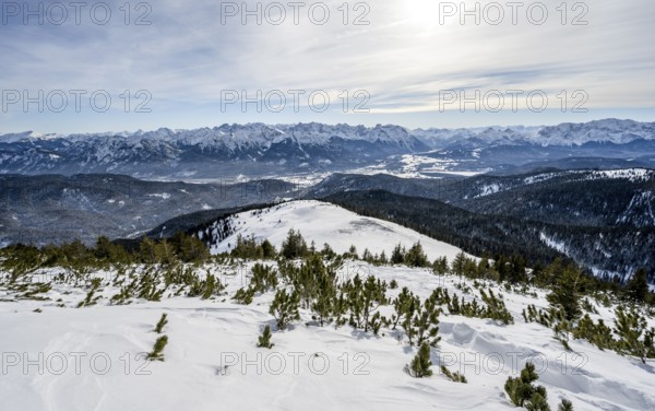 Summit of the Simetsberg, mountain panorama, Estergebirge, Bavarian Prealps, Bavaria Germany