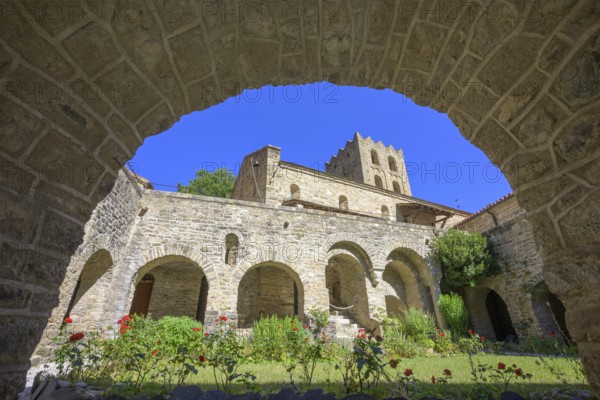 View of the inner courtyard near the cloister of Saint Martin du Canigou Abbey, Casteil,