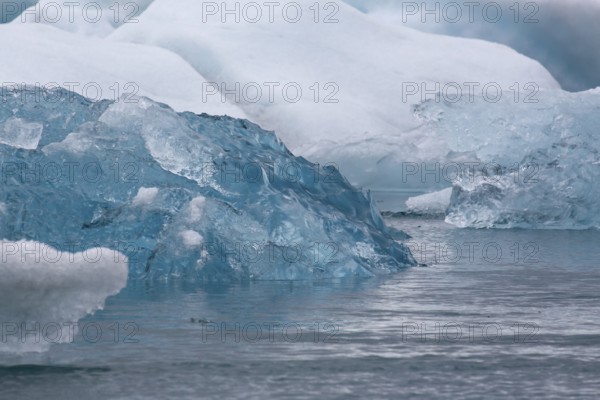 Icebergs on the Joekulsarlon glacial lake or lagoon