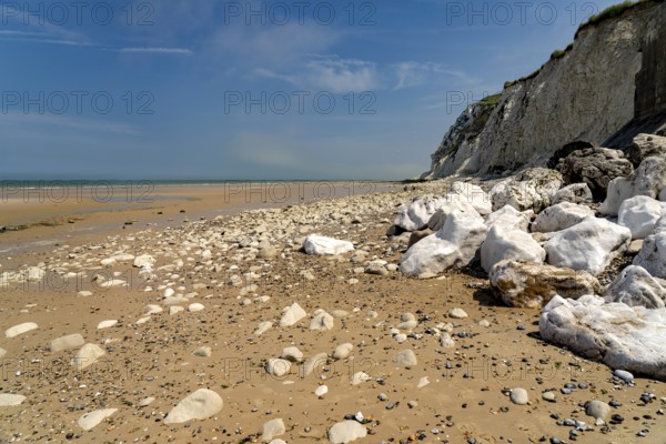 Cliffs and the Cran d'Escalles beach on the Côte d'Opale or Opal Coast in Escalles, France, Europe