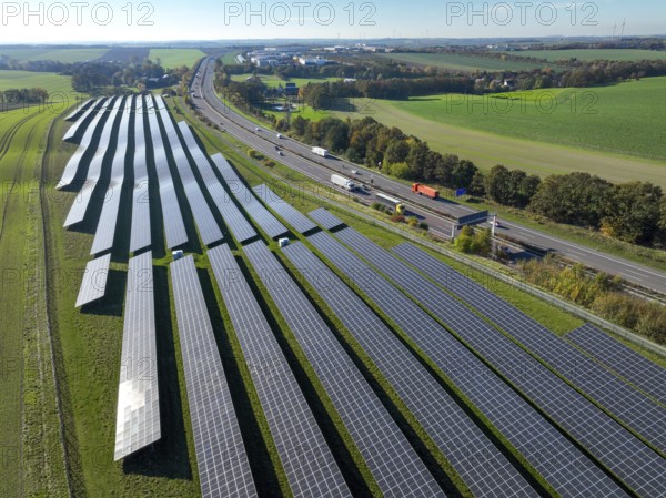 Glauchau, Saxony, Germany, Solar park on the A4 motorway near Glauchau, Europe