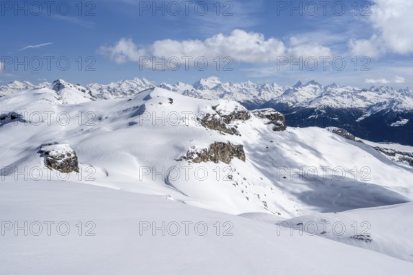 Mountain landscape with snow, view from the summit Wisshore to the Pointe de la Plaine Morte,