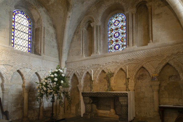 Norman sanctuary architecture inside church of Saint John the Baptist, Devizes, Wiltshire, England,