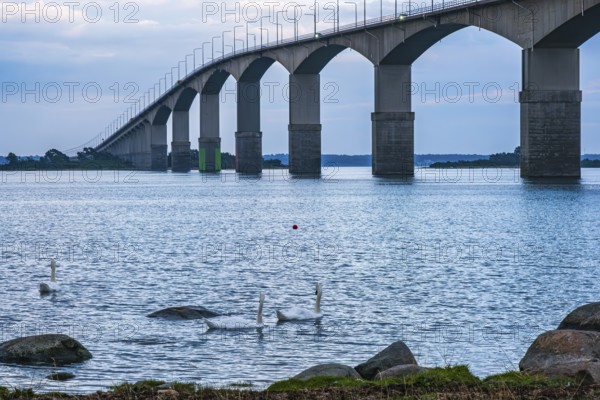 Atmospheric view of the Öland Bridge (Ölandsbron) in the evening light, which connects the mainland