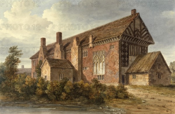 South East View of Samlesbury Hall, Lancashire, England, digitally restored reproduction of a