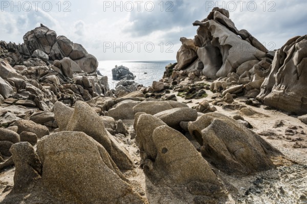 Bizarre and huge granite rocks by the sea, Capo Testa, near Santa Teresa di Gallura, Sardinia,