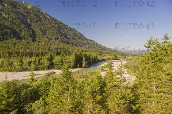 Isar valley nature conservancy area. The wild Isar river flows through its gravel bed past