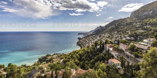 View from Roquebrune over the sea, Roquebrune-Cap-Martin, Côte d'Azur, Mediterranean Sea, France,