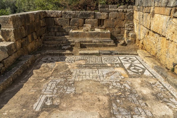 Mosaics in the Temple of Asklepios in the ancient city of Lisos near Sougia, Crete, Greece, Europe