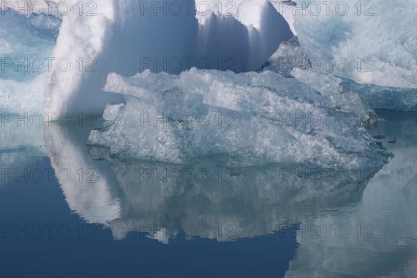 Icebergs on the Joekulsarlon glacial lake or lagoon