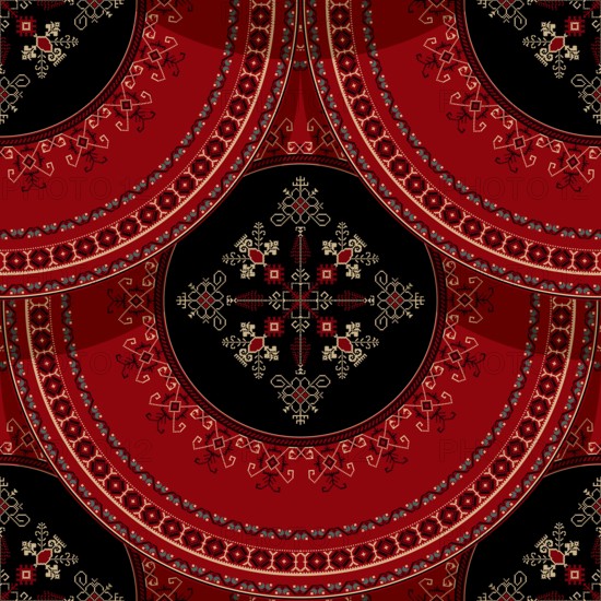 Seamless Latvian embroidery circular pattern, vector template for your design