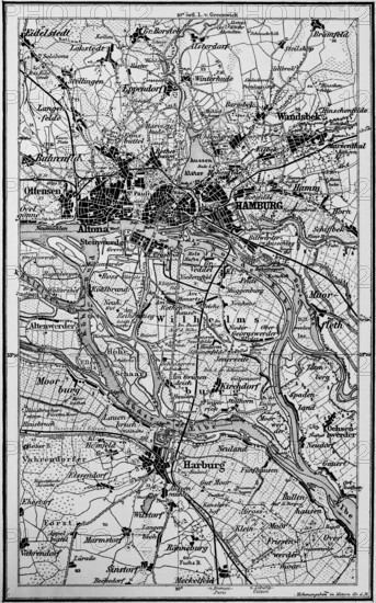 Topographic map of Hamburg and surroundings, Elbe marshes, various courses of the Elbe, Norderelbe,