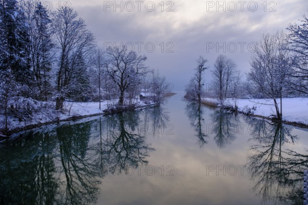 Loisach in winter, near Kochel am See, Upper Bavaria, Bavaria, Germany, Europe