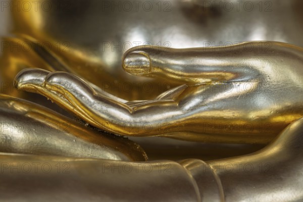 Bhumispara-mudra, moment of enlightenment, golden Buddha statue, interior view of Wat Chana