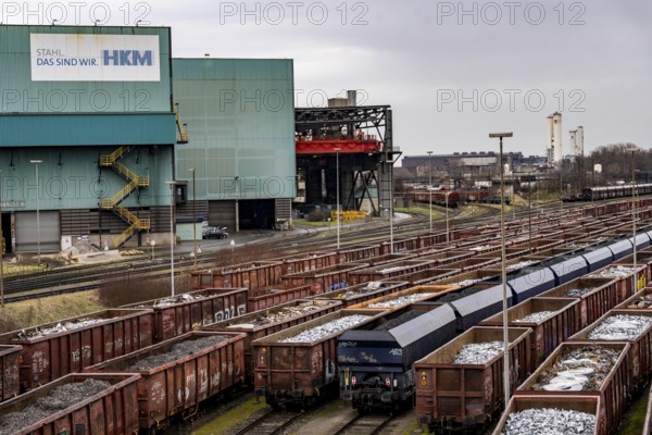 Hüttenwerke Krupp-Mannesmann, HKM in Duisburg, halls of the blast furnace steelworks, tracks of the