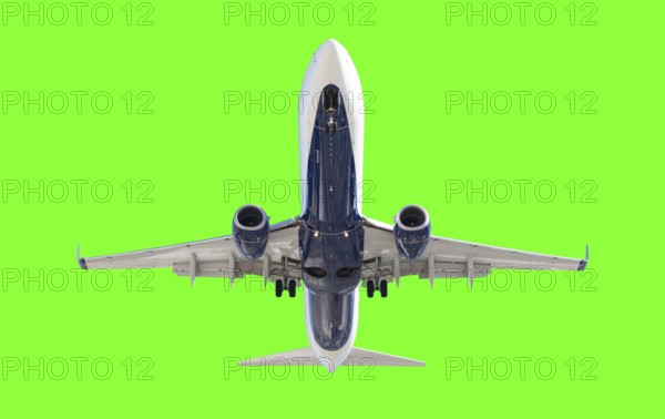 Passenger airplane either taking off or landing over a green screen