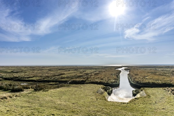 The East Frisian North Sea island of Juist in winter, marsh meadows in the west of the island,