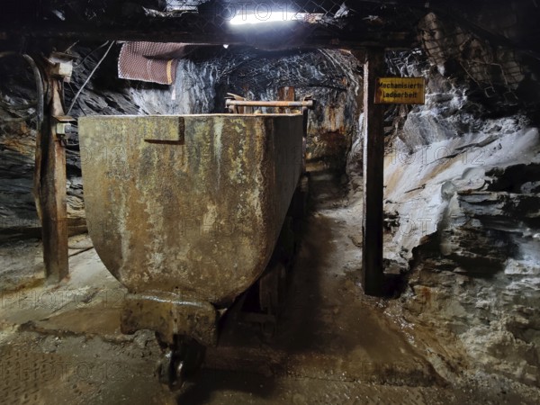 Mechanised loading work with a wagon in the Rammelsberg visitor mine, UNESCO World Heritage Site,