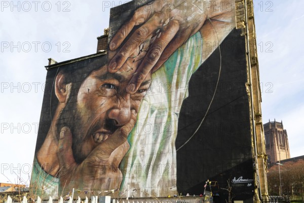 'Human Search' street art mural painted by Liam Bononi, The Wedding House building, Great George