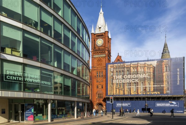 Red brick Victoria building clocktower and renovation of art gallery, Sir Peter Rigby Centre,