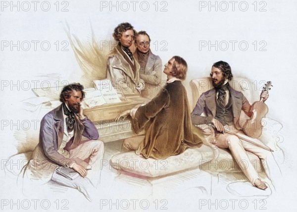 A matinee with Liszt, from left: Joseph Kriehuber, Hector Berlioz, Carl Czerny, Franz Liszt,