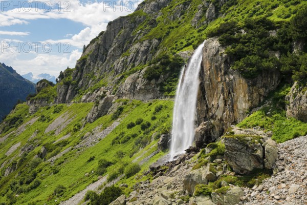 Wyssebach Falls plunges over a striking cliff, Canton of Bern, Switzerland, Europe