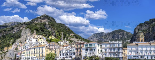Italy, Amalfi town colorful architecture and Campania Amalfi coast landscapes, Europe