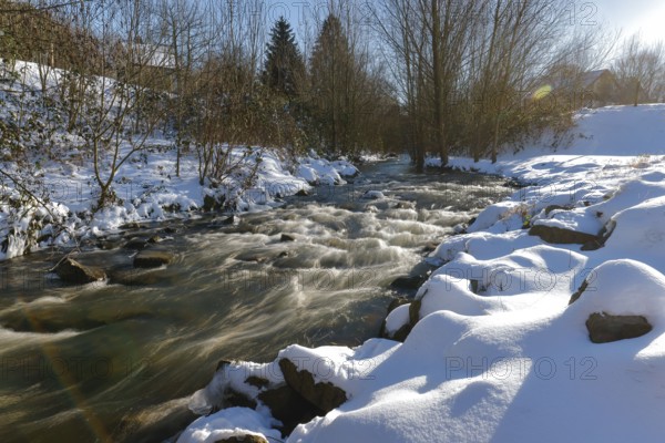 Dortmund, North Rhine-Westphalia, Germany - Sunny winter landscape in the Ruhr area, ice and snow