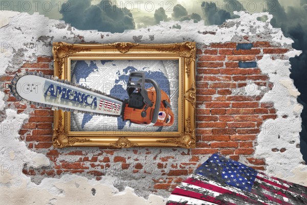 Symbolic image, chainsaw threat, US democracy in danger, EU and Germany under political pressure,