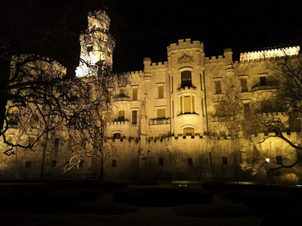 Illuminated castle at night. Hluboká is a historic château situated in Hluboká nad Vltavou. and is