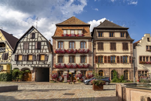 Half-timbered houses on the Place du docteur Pierre Walter in Bergheim, Alsace, France, Europe