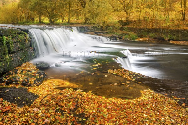 Chrysopras weir waterfall on the Schwarza river in the Schwarzatal nature reserve between Bad