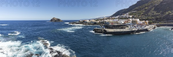Atlantic coast with Roque de Garachico island off the town of Garachico, Tenerife, Canary Islands,