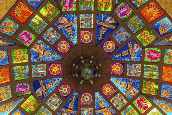 Small dome with illuminated discs with oriental motifs, in the souk of Mutrah, Muscat, Arabian