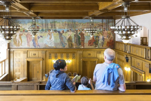 City council chamber with painting by Max Klinger, interior design of the town hall in Chemnitz,