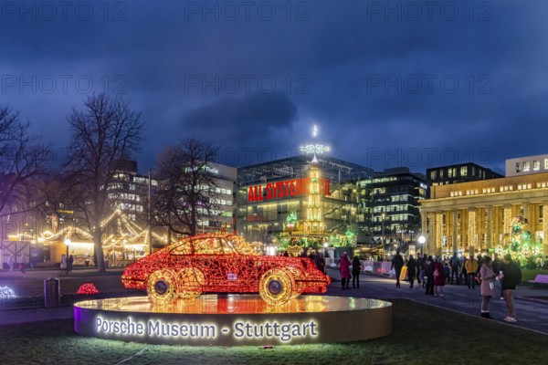 Stuttgart Christmas market in the evening. Traditional event with more than 3.5 million visitors