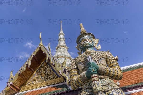 Wat Phra Kaeo, Temple of the Emerald Buddha. Statue of Indrajit. Bangkok, Thailand, Asia