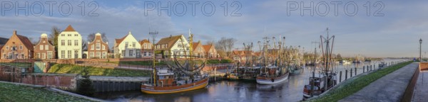 Harbour and historic gabled houses, Greetsiel, East Frisia, Lower Saxony, Germany, Europe