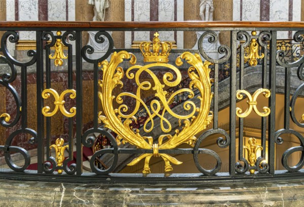 Bode Museum, royal, gilded coat of arms on the banister, Berlin, Germany, Europe