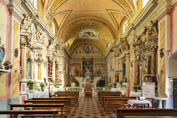 Interior of the Chiesa Parrocchiale di Santo Stefano Protomartire church in Rocchetta Nervina,