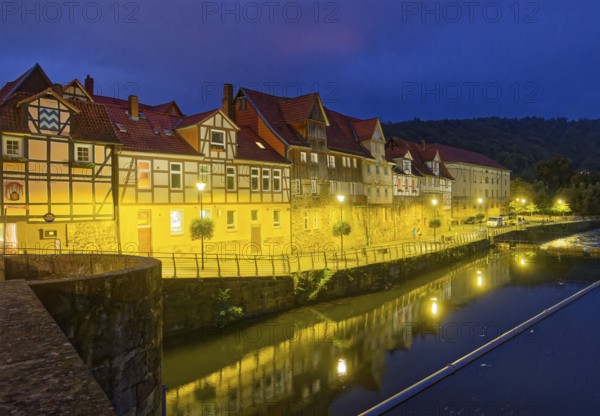 Wanfrieder Schlagd with half-timbered houses on the edge of the old town of Hannoversch Münden in