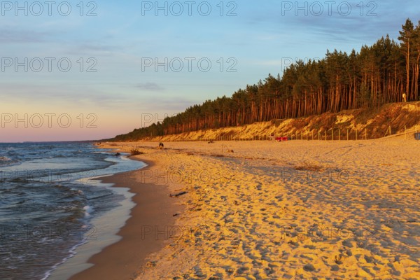 Beach at sunset, close to Stegna, a village in Nowy Dwór Gdanski County, Pomeranian Voivodeship, in