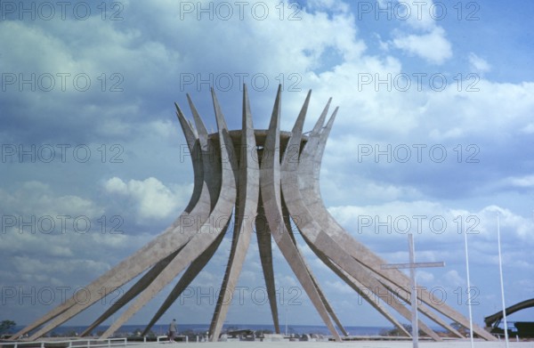 Modern architecture of the unfinished cathedral church under construction, Brasilia, Federal