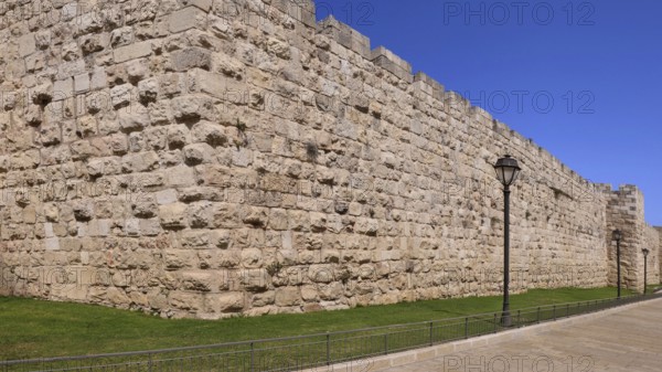 Jerusalem Old City Walls close to main entrance Damascus gate, main tourist attraction