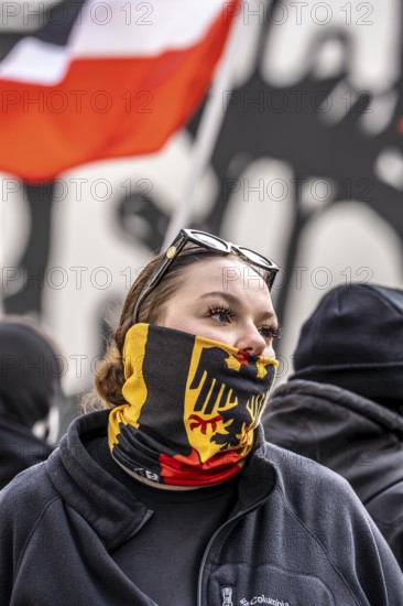 The neo-Nazi group Jung und Stark, JS, demonstrates in the city centre of Essen, demanding the